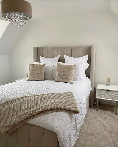 Modern Grey Upholstered Bed Frame with Headboard - Queen