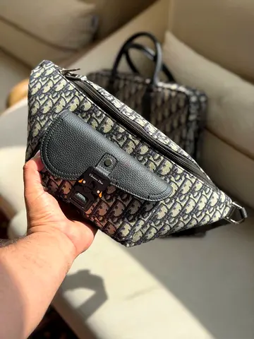 Dior Canvas Belt Bag / Waist Pouch - Grey/Black super master quality