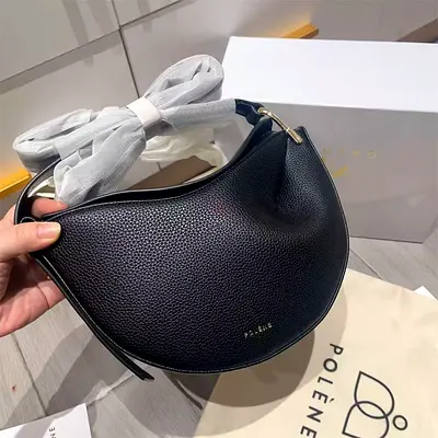 Master copy Black Polène Small Curved Leather Shoulder Bag - Like New