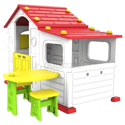 Childrens Playhouse with Table and Stools - Indoor/Outdoor Pretend Play
