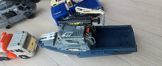 Toy rescue ship and vehicles - used playset