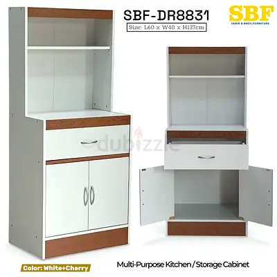White Cherry Multi-Purpose Kitchen Storage Cabinet with Shelves and Drawer
