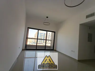 For annual rent in Al Jurf 3, Ajman: brand-new 1-bedroom apartment with hall, 2 bathrooms (master), central AC, AED 37,000 yearly, 4 payments.