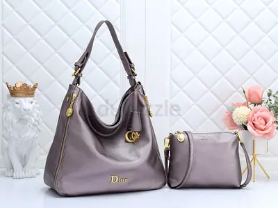 Dior leather shoulder bag with matching pouch - grey