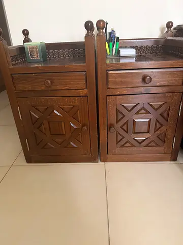 Solid Wood Bedside Cabinets / Nightstands - Pair, Classic Carved Design