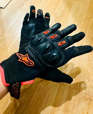 Alpinestars Motorcycle Gloves – Black with Orange Accents, Size M (used)