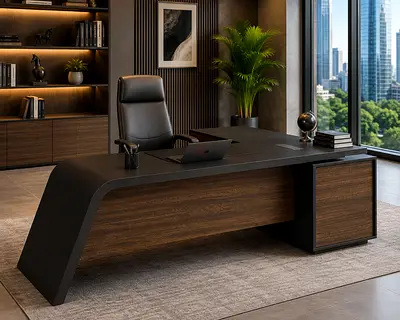 Color Contemporary Executive L-Shaped Desk with Fixed Side Table | Office Desk UAE