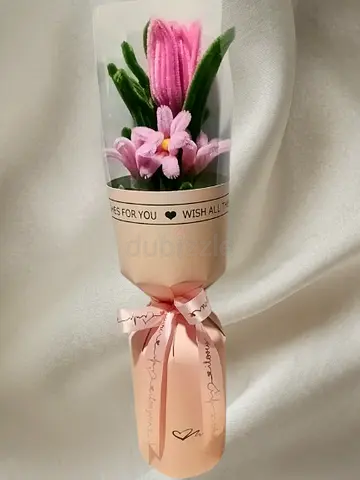 Pink Decorative Faux Flower Bouquet in Vase — Like New