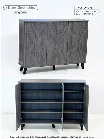 Gray 3-Door Shoe Cabinet — Stores up to 24 Pairs, Modern Design