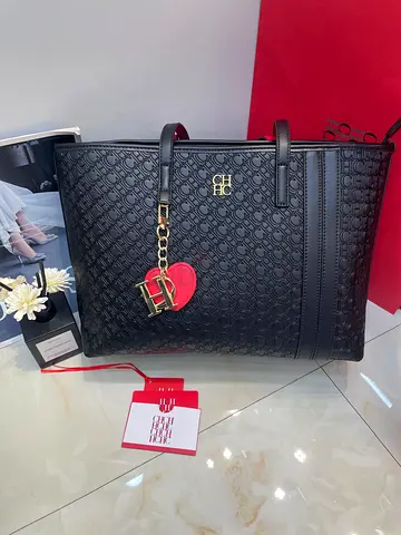 Master copy Black CH pattern tote bag with red heart charm - spacious everyday bag