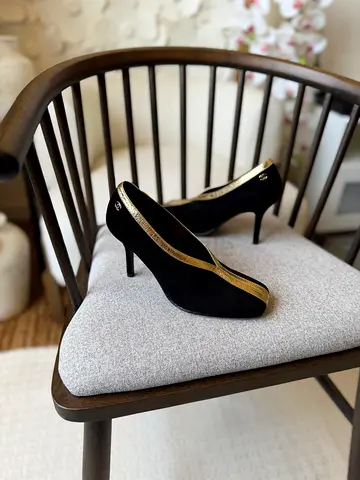 Chanel black velvet heels