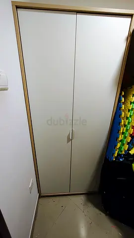Slim White Wardrobe / Armoire - Good Condition shelf and hanging clothes
