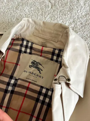 Burberry beige trench coat with classic check lining, size UK 10