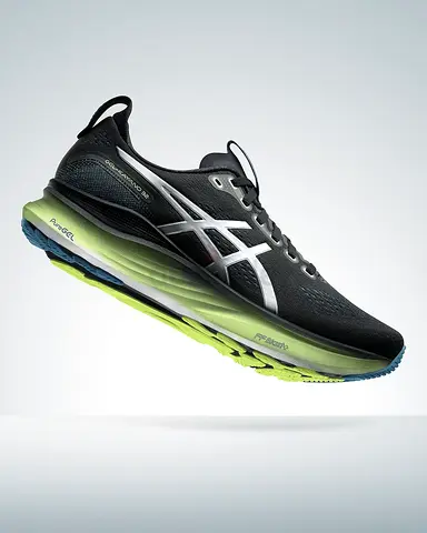 ASICS GEL-KAYANO 32 Mens Running Shoes – Black/Silver with Lime Green Midsole | FF BLAST+ Cushionin
