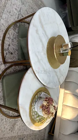 Home Centre Strava 2-Piece Marble Top Coffee Table Set | White/Gold | Excellent Condition