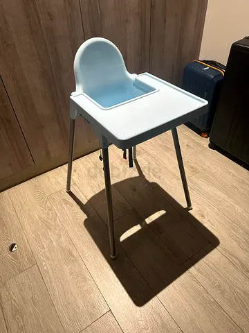 Ikea Light blue baby high chair with tray - sturdy metal legs