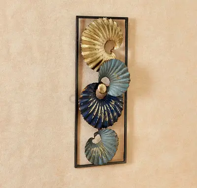 Metal Nautilus Wall Art - Blue  Gold Decorative Piece