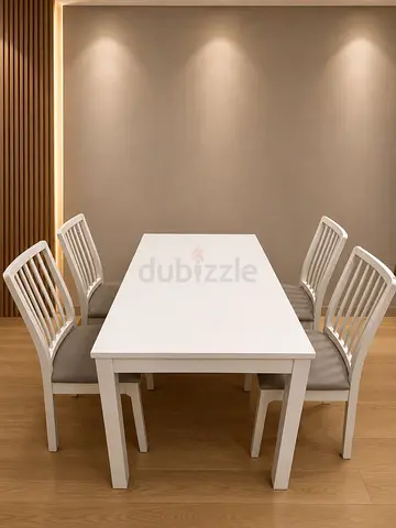 Modern White Dining Set with 4 Chairs