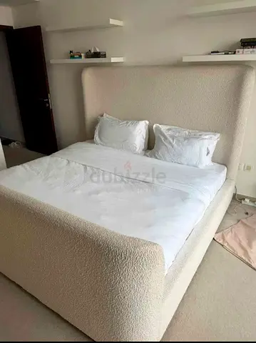 boucle upholstered double bed frame - Cream, good condition