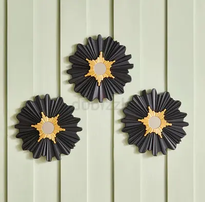 Set of 3 Decorative Sunburst Wall Accents - Black Gold