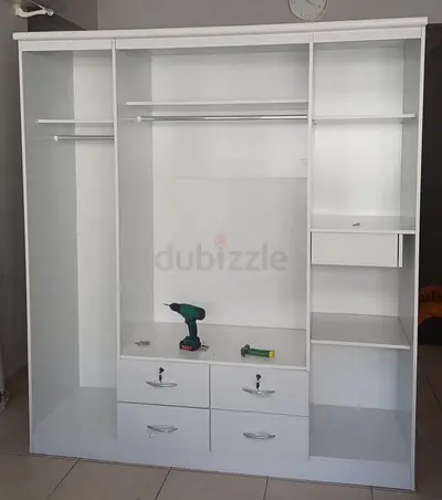 White 3‑section Wardrobe with Drawers and Shelves