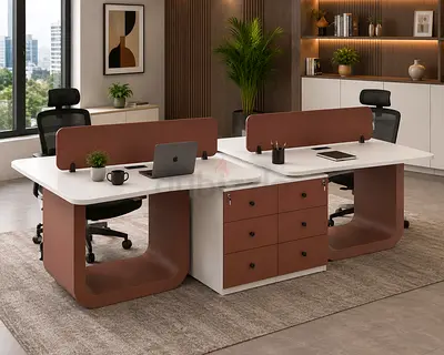 White Luxury 4 Person Workstation with Acoustic Partition | Office Workstation UAE