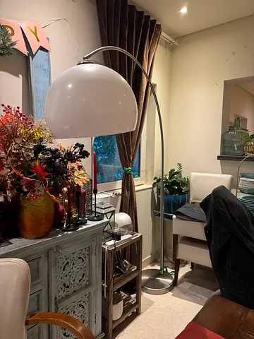 Arc Floor Lamp In Chrome With White Plastic Dome
