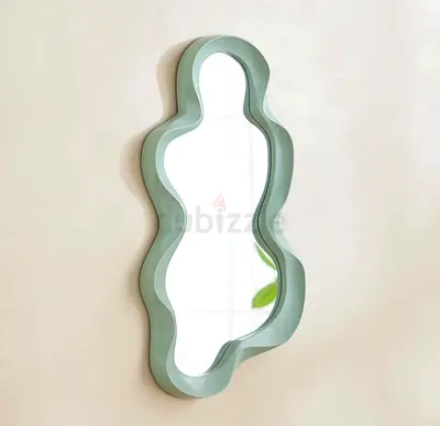 Contemporary Wavy Wall Mirror - Seafoam Green Frame