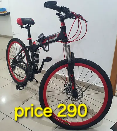 Used Red Black Mountain Bike - Folding Frame, Disc Brakes, Good Condition