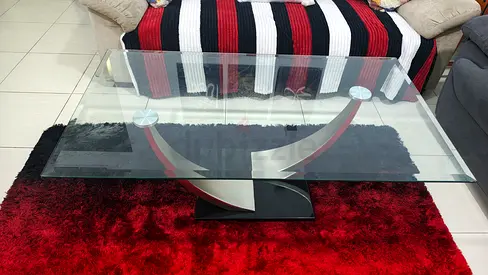 Glass coffee table with metal frame (used) - clear tempered top