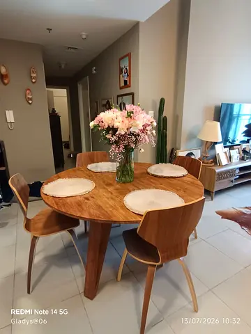 Solid Wood Round Dining Table with 4 Chairs