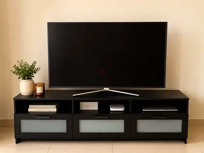Black TV Entertainment Unit with 3 Drawers - Good Condition