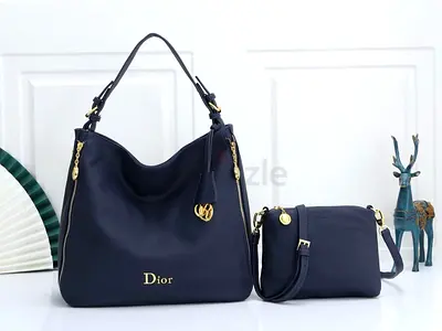 Master copy - Dior navy leather shoulder bag with matching crossbody pouch