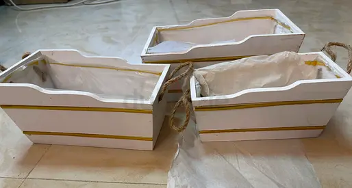 Set of 3 White Planter Boxes with Rope Handles