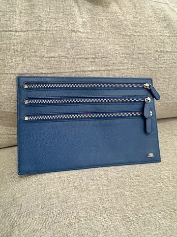 Hackett Slim blue leather clutch wallet with triple zip pockets