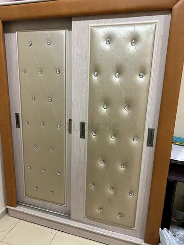 Upholstered Sliding Wardrobe Doors with Diamond Tufted Panels - Set
