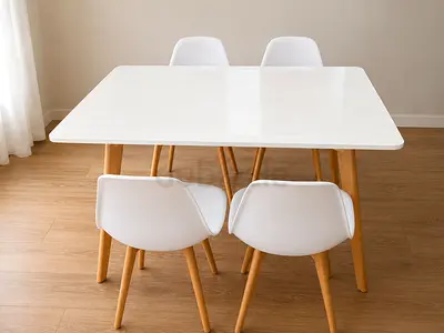 Modern White Dining Set with 4 Chairs