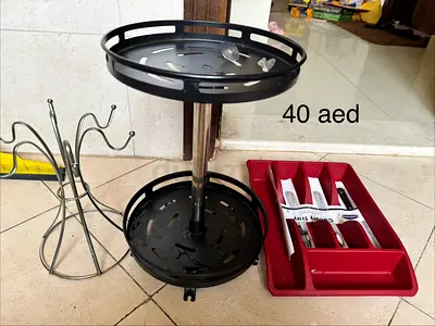 Kitchen organizer set: 2-tier rotating rack + utensil tray + mug tree