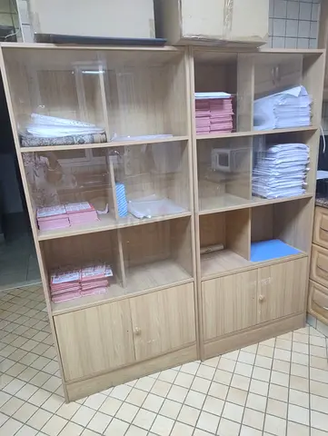 Pair of Wooden Office Bookcases with Cabinets - Light Oak finish