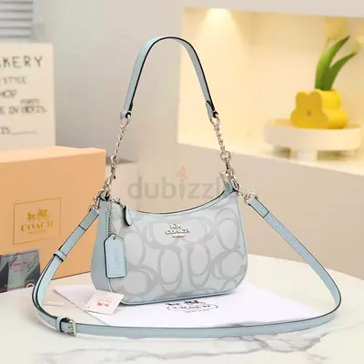 Master copy Light Blue Coach Signature Small Shoulder Bag with Detachable Strap