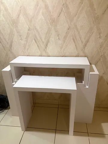 Set of 2 White Display Tables - Modern Compact Design