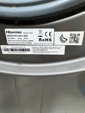Hisense Washer Dryer WDQY9014EVJMT - 9kg wash / 6kg dry, Good Condition