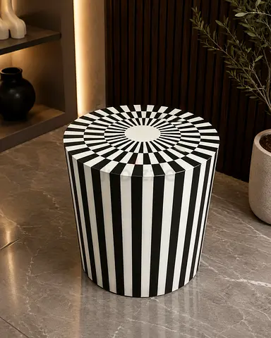 Bone inlay Modern Black and White Patterned Side Table Stool
