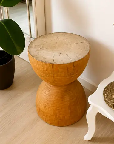 Real Solid Wood Round Side Table (Natural Finish)
