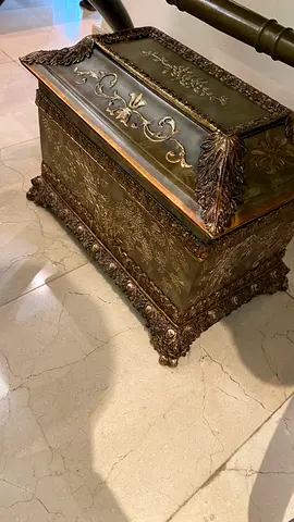 Ornate Antique-Style Metal Storage Chest / Decorative Trunk