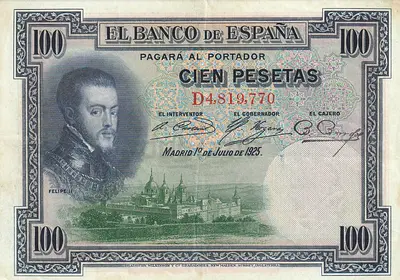 SPAIN 100 PESETAS BANKNOTE 1925