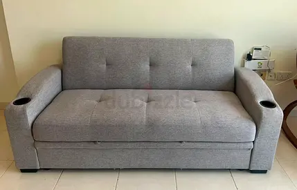Grey 3-seater Sofa Bed with Cup Holders - Good Condition
