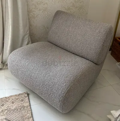 Comfortable Modern Grey Lounge Chair - Bouclé Fabric