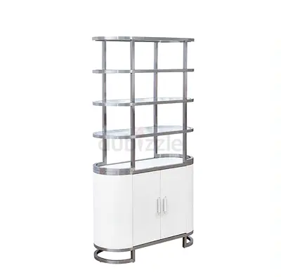 White Storage Cabinet with Open Metal Shelves / Display Unit