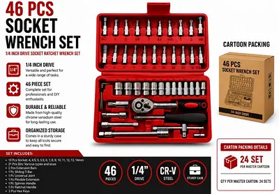 Brand New 46 PCS 1/4 Socket Wrench Set